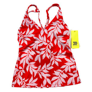 Med Red Floral Strappy Back Tankini Top Swimwear